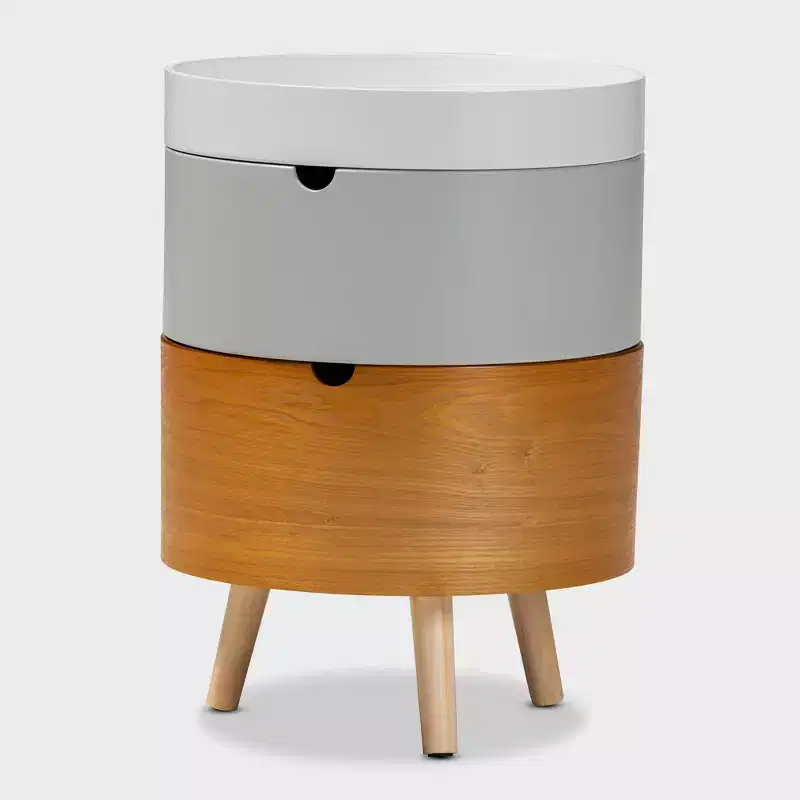 3 Tier Elison Wood Nightstand White - Baxton Studio: Mid-Century Modern Bedside Table with Storage & Removable Tray