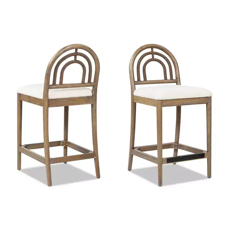Jennifer Taylor Home Leon 27 Arched Back Wood & Upholstered Counter Stool, Set of 2, Ivory White Boucle