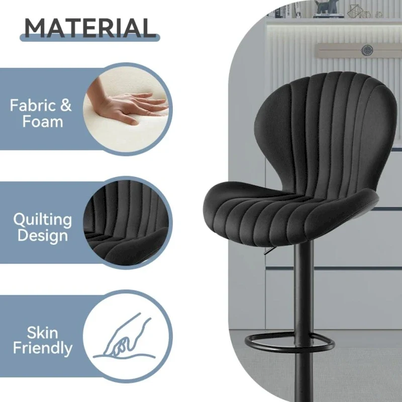Set of 2 Modern Fabric Bar Stool with Iron Frame
