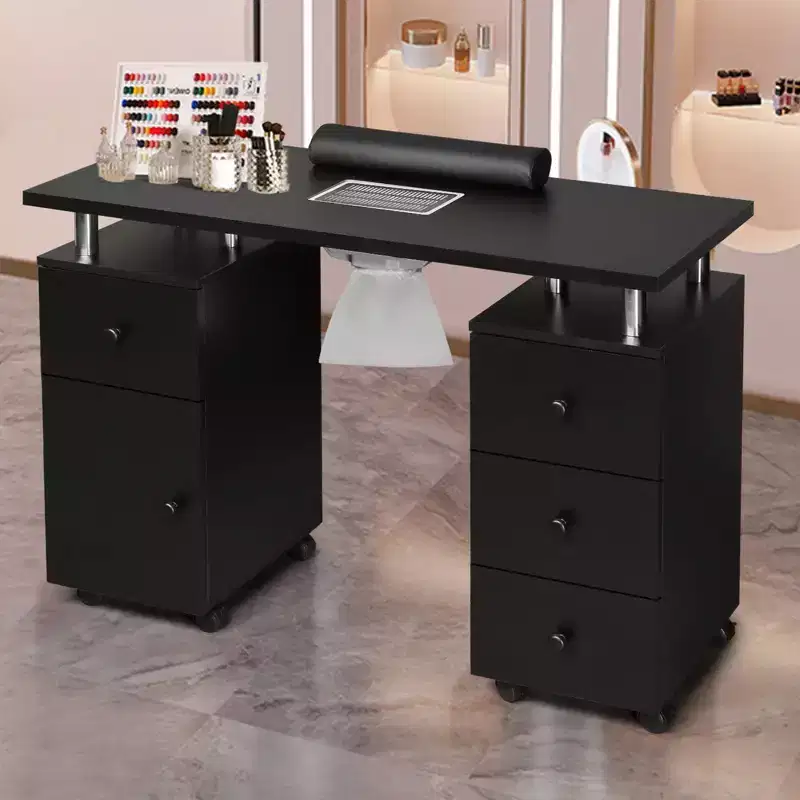42.5 in. White MDF 3-Drawer Manicure Table Nail Desk with Storage, Doors, Electric Dust Collector