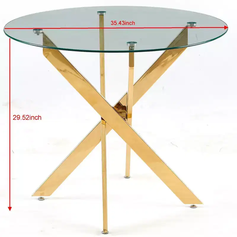 Cross Metal Leg Glass Dining Table - Modern Space Saver