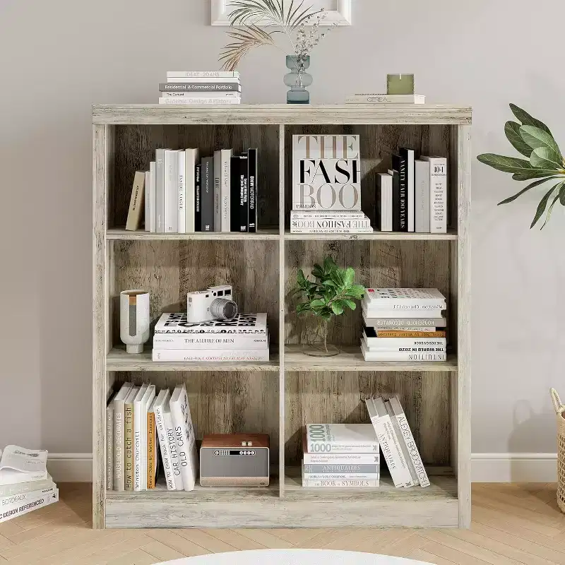 6-Cube Storage Organizer Shelf, 53-Inch Tall Bookcase with Anti-Tip Device, Sturdy Wood Shelf for Living Room, Bedroom & Home Office