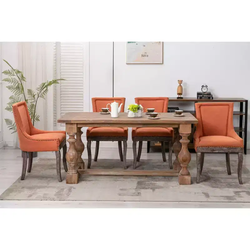 Okak Retro Dining Chairs Set of 2, Comfy Fabric Chairs with Thick Cushions, Kitchen Side Chairs with Solid Wood Legs Bronze Nail Head