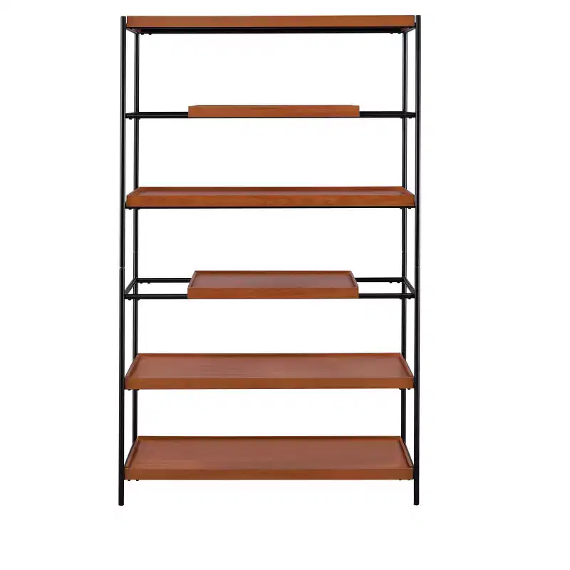 GDFStudio Bryn 70'' Tall Modern 6-Tier Honey Oaken Bookshelf