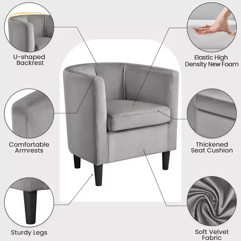 Yaheetech Upholstered Barrel Chair Accent Arm Chair