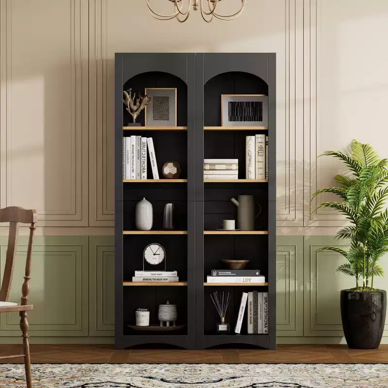 Okak Modern Bookshelf, Storage Shelves with 8 Adjustable Shelves, Freestanding Storage Organizer Set of 2 for Living Room, Office