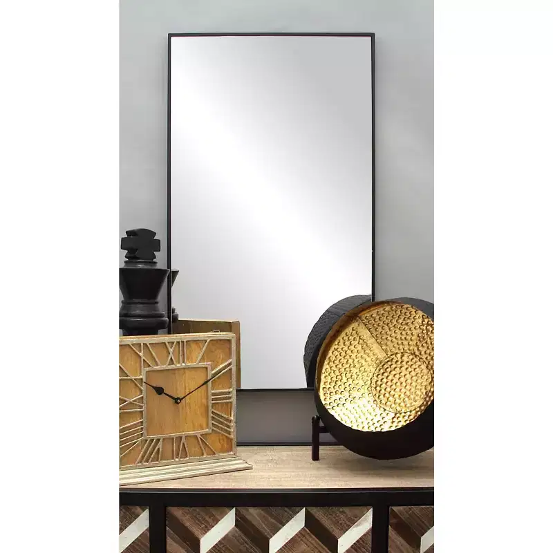 Contemporary Wood Rectangle Shaped Wall Mirror with Thin Minimalistic Frame