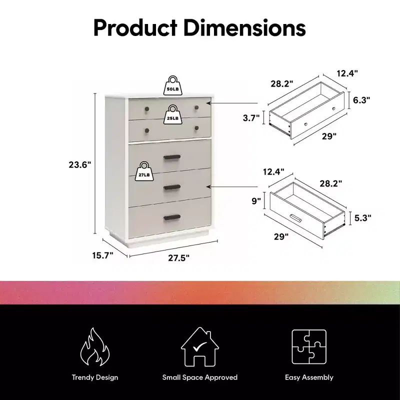 CosmoLiving by Cosmopolitan Valencia Tall 5-Drawer Dresser, Taupe and White