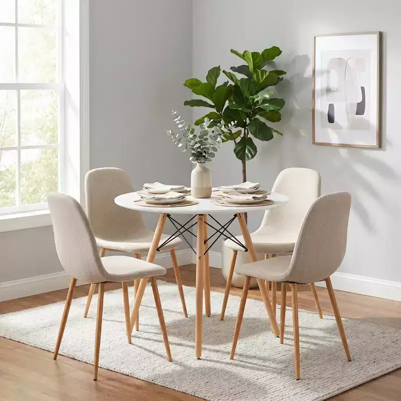 Round Dining Table Set for 4, 31.5 Kitchen Table with 4 Upholstered Chairs, Wood Legs Dining Set for Small Space, Apartment, Breakfast Nook