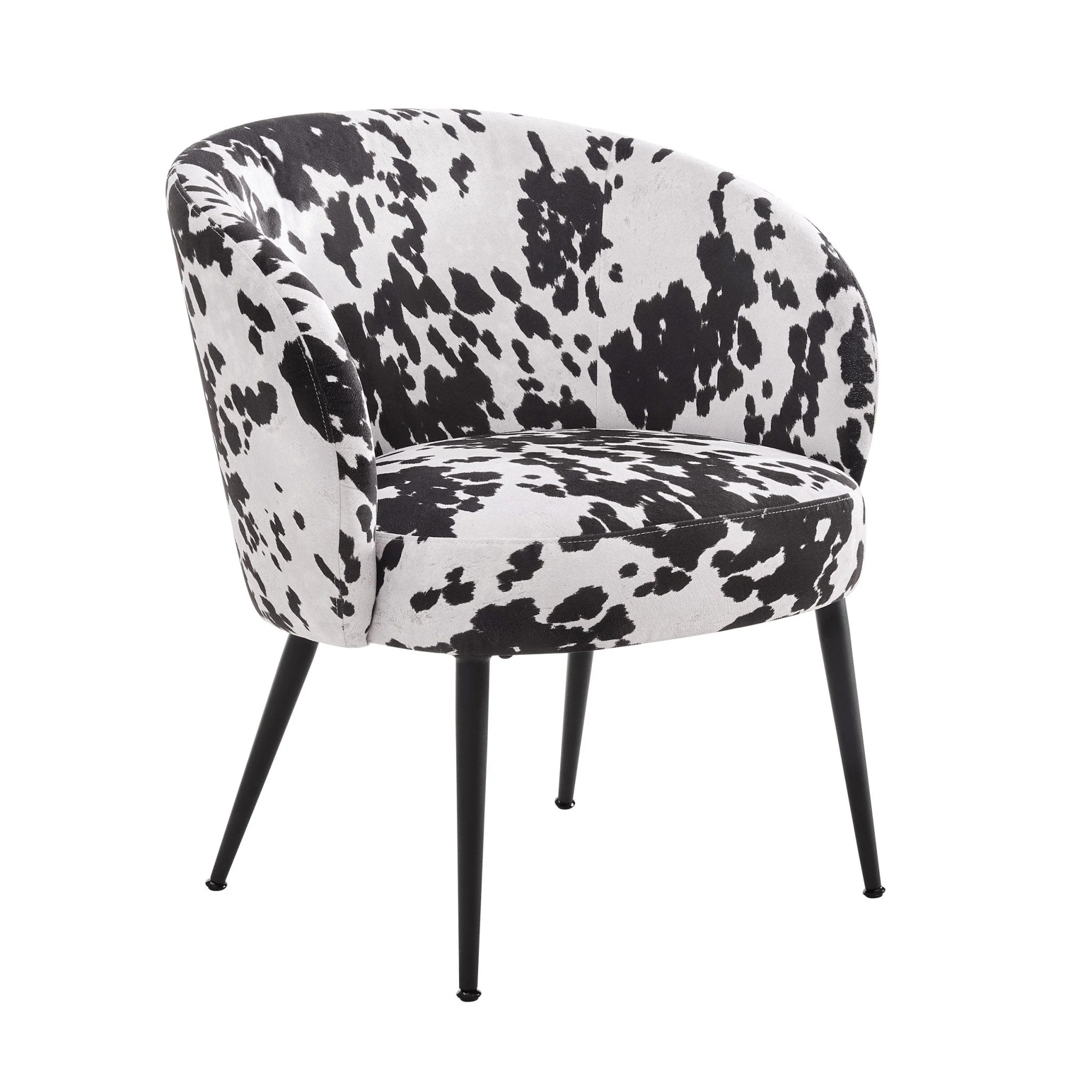 Eclectic Cow Print Fabric Accent Chair with Compact Design for Living Room