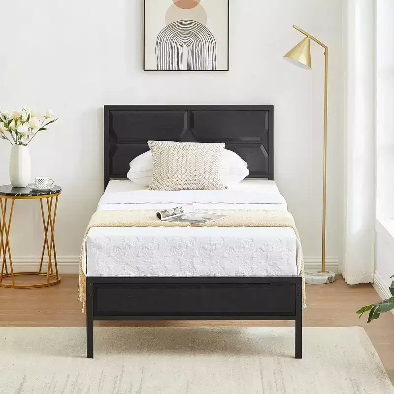 VECELO Bed Frame with Wooden Headboard, Heavy-Duty Platform Bed