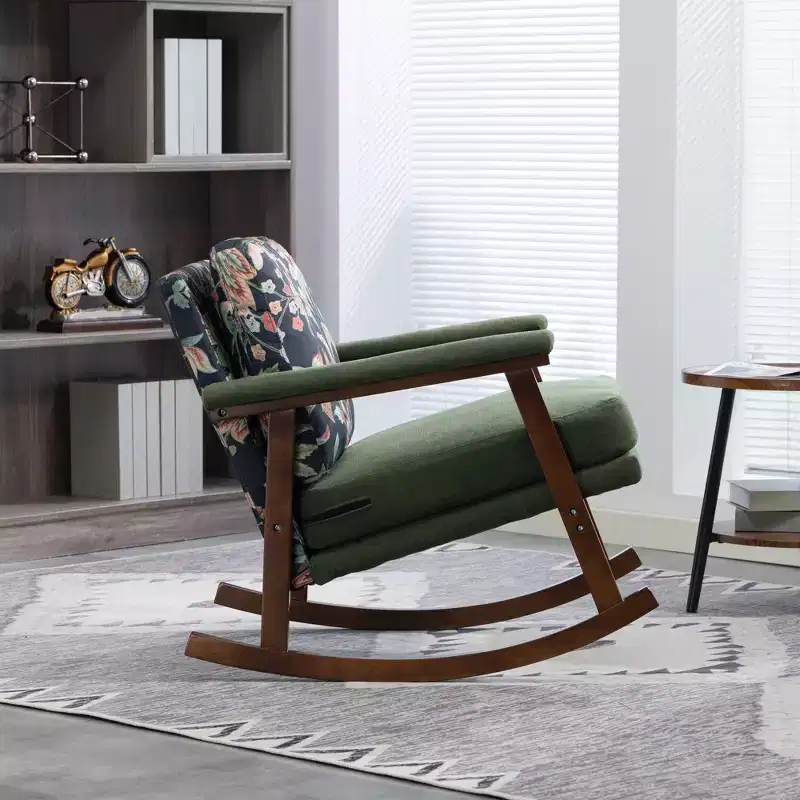 GDFStudio Ellowyn Mid Century Modern Wood Upholstered Accent Rocking Chair