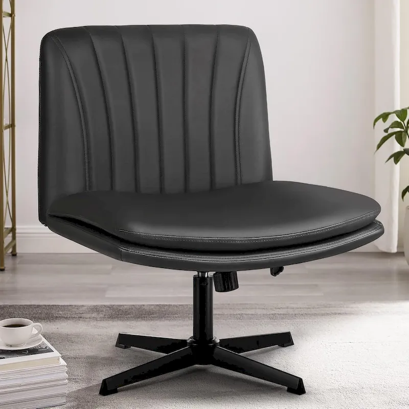 BOSSIN Criss Cross Chair Armless Office Desk Chair No Wheels,PU Leather Padded Modern Swivel Vanity Chair office chair