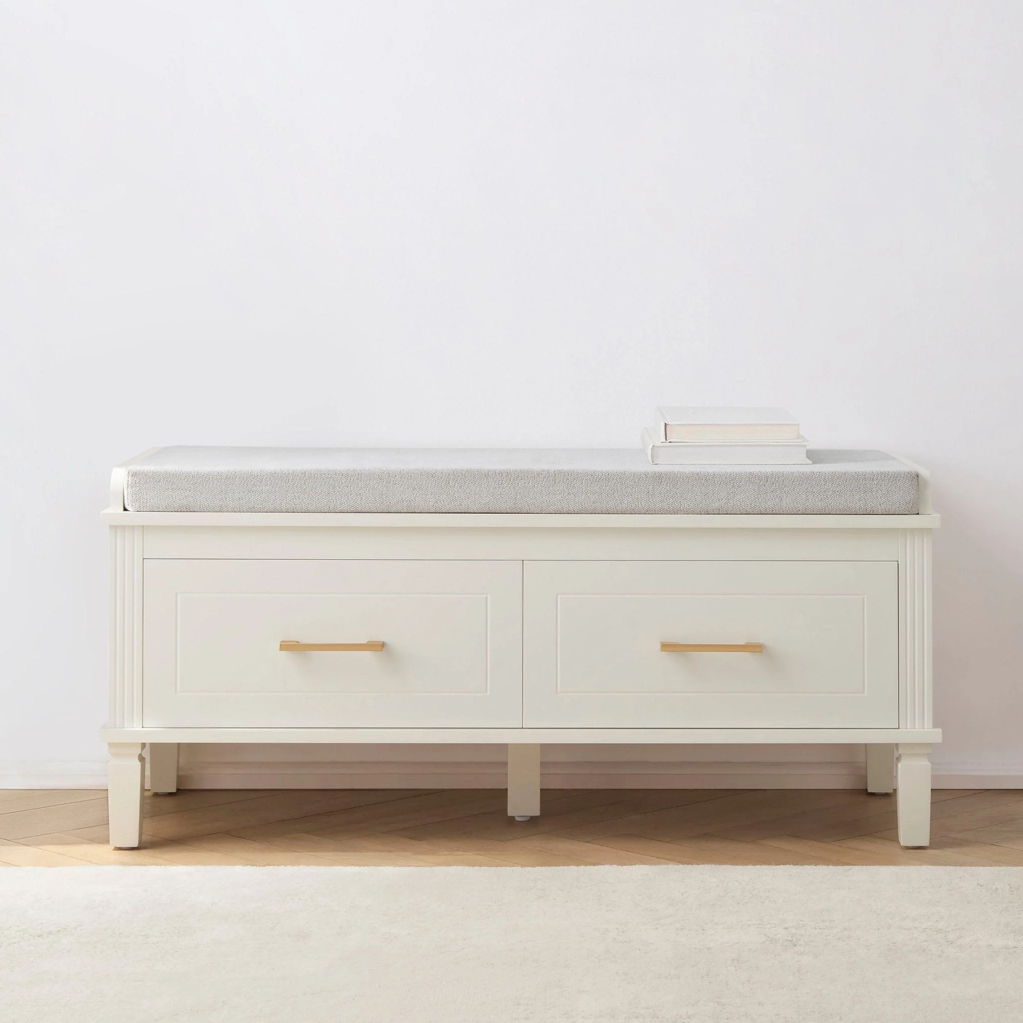 Classic Natural Painted Storage Cabinet with Upholstered Seat for Hallway