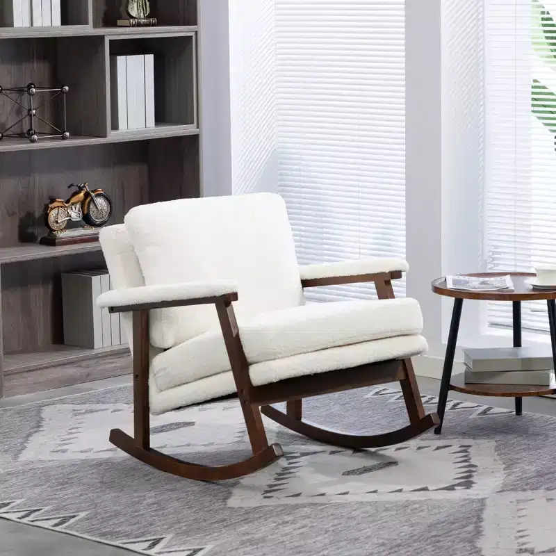 GDFStudio Ellowyn Mid Century Modern Wood Upholstered Accent Rocking Chair