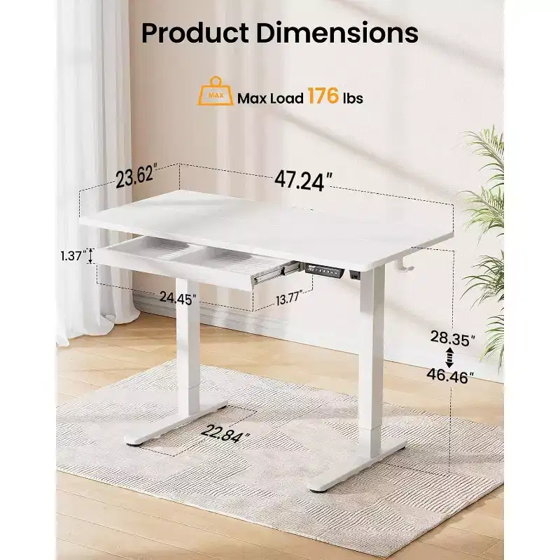 ErGear Electric Standing Desk with Drawers, 48X24 Height Adjustable Desk with 4 Preset, Home Office Computer Table, White