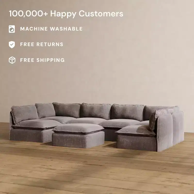 Modular Washable 6-Seater U-Sectional Sofa with Ottoman