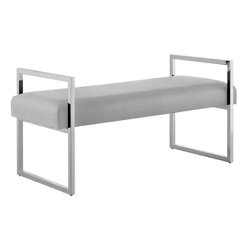 Inspired Home Dalia Velvet/PU Leather Bench with Gold/Chrome Frame