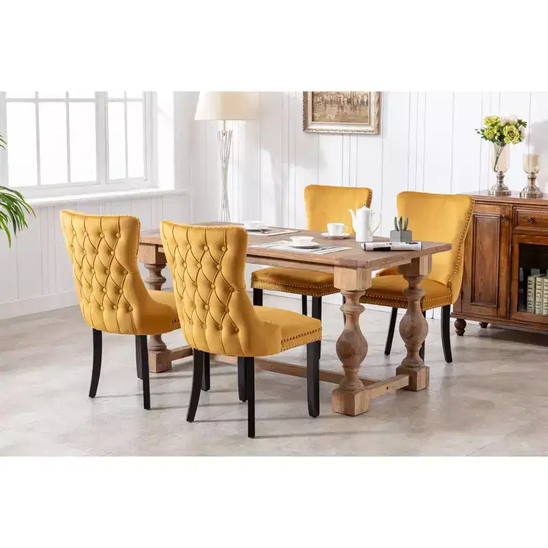Okak Retro Dining Chairs Set of 2, Comfy Upholstered Wing-Back Chairs with Backstitching Nailhead Trim, Kitchen Chairs with Solid Wood Legs