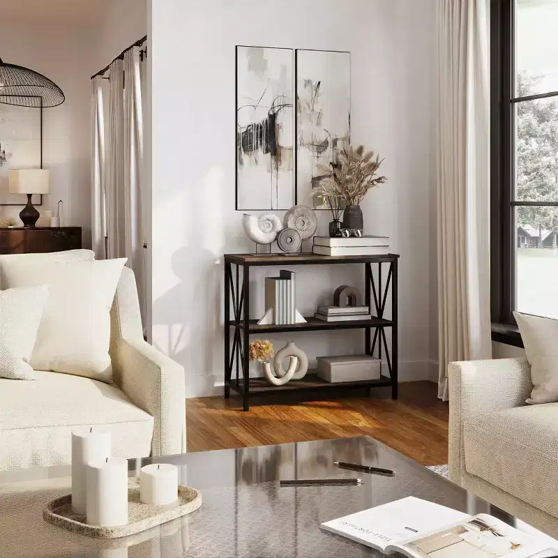Hastings Home 3-Tier Freestanding Barnwood Bookshelf, Industrial Bookcase for Home or Office Organization and Storage, Brown Woodgrain