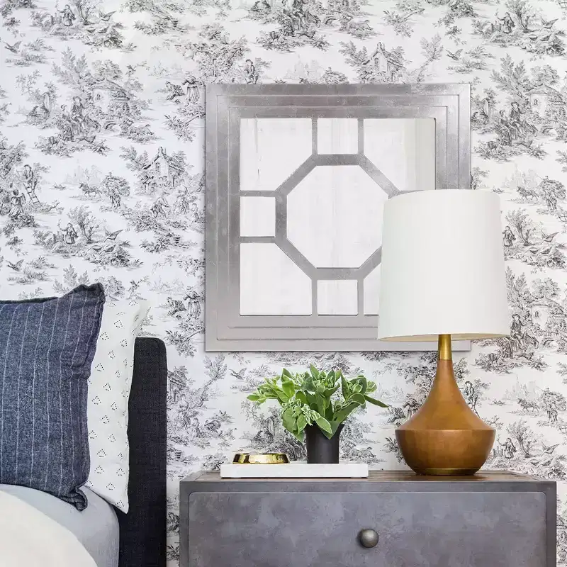 24"x24" Square Wood Framed Octagonal Windowpane Accent Mirror: Silver Leaf Finish, Wall Mount, Modern Decor