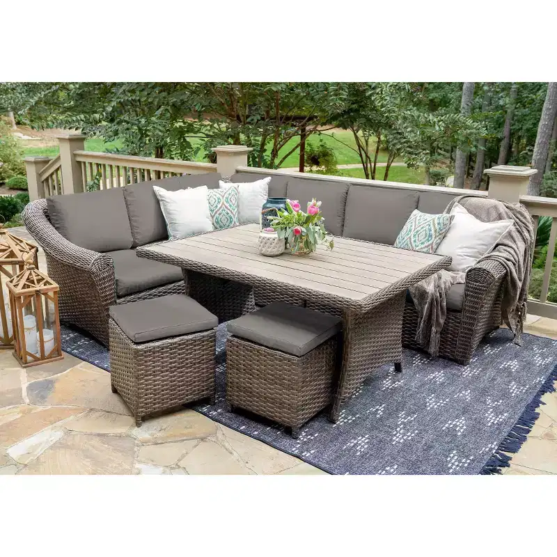 Leisure Made Walton 7pc Wicker Sectional in Gray Fabric