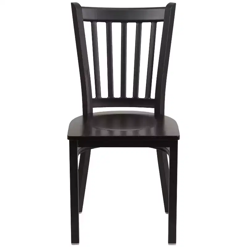 Black Metal Frame Vertical Back Dining Chair – Vinyl or Wood Seat, Seats 1