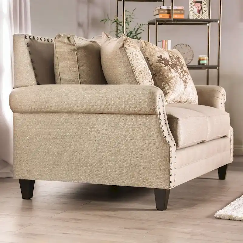 Qyn Traditional Beige Solid Wood Padded Loveseat
