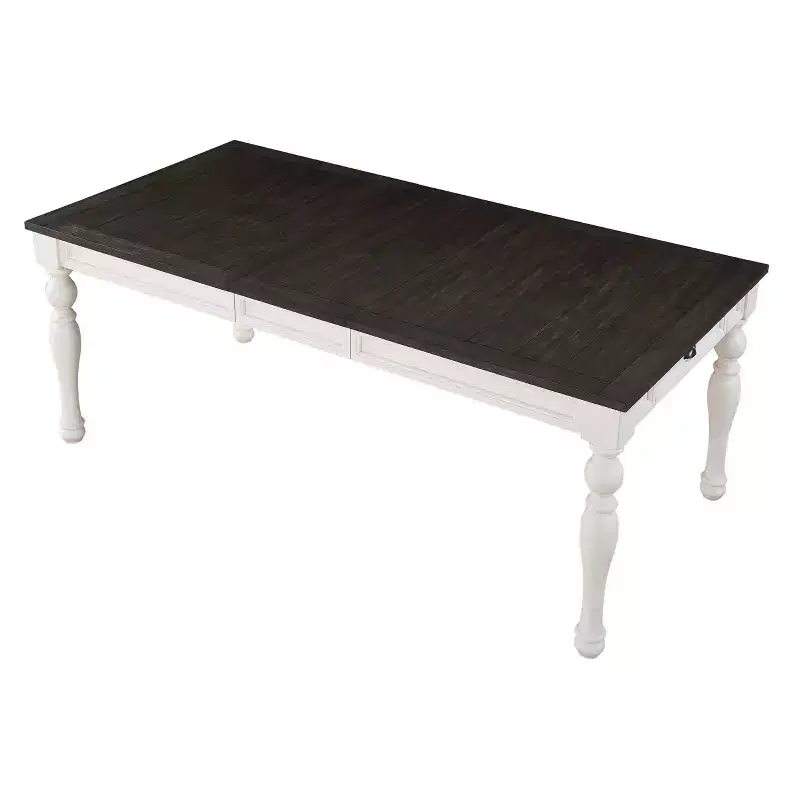 Two-Toned Extendable Dining Table, Ivory/Charcoal, Seats 8 with Butterfly Leaf, Modern Farmhouse Style