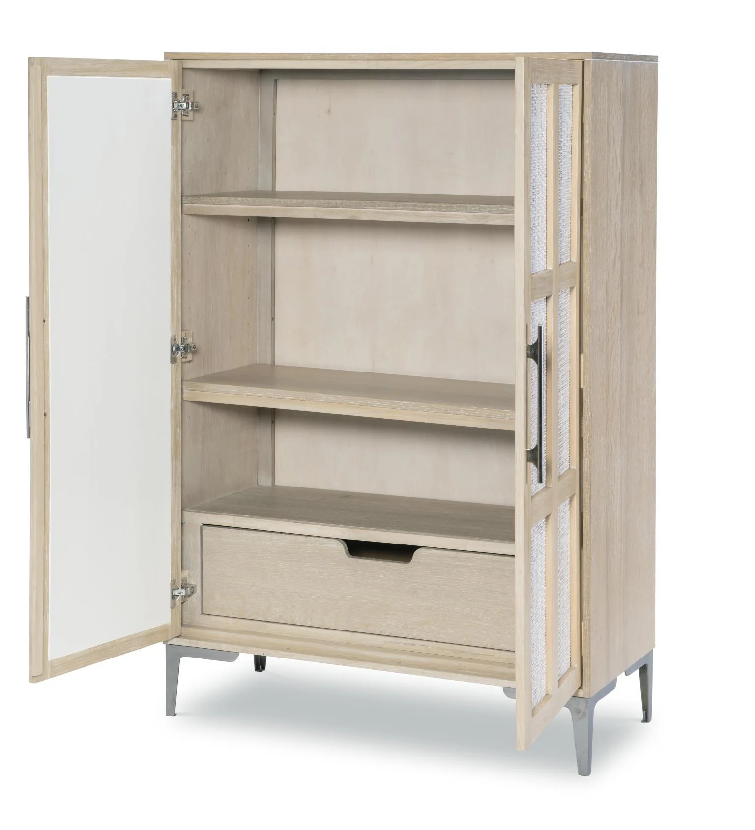 Armoire Beige product Features Select Hardwoods w/ Quartered Ash & Faux Linen Materials Mixed