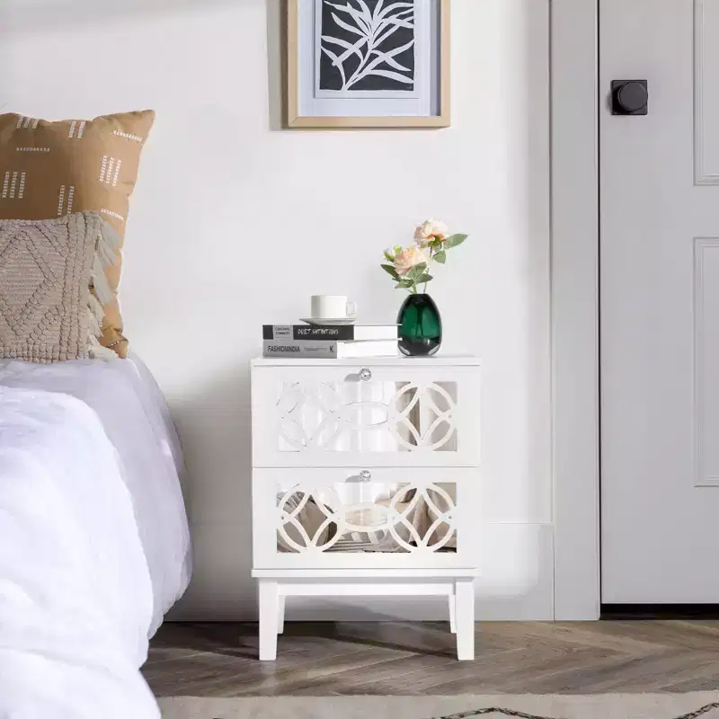 Karl Home 2-Drawer White MDF 17.72in. W Nightstands - Set of 2