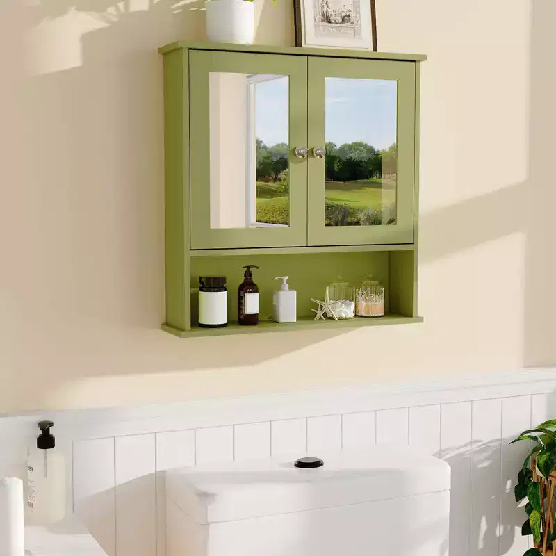 Space-Saving Over-The-Toilet Cabinet with Glass Doors & Adjustable Shelves, Waterproof Wall Mounted Storage for Bathroom or Kitchen