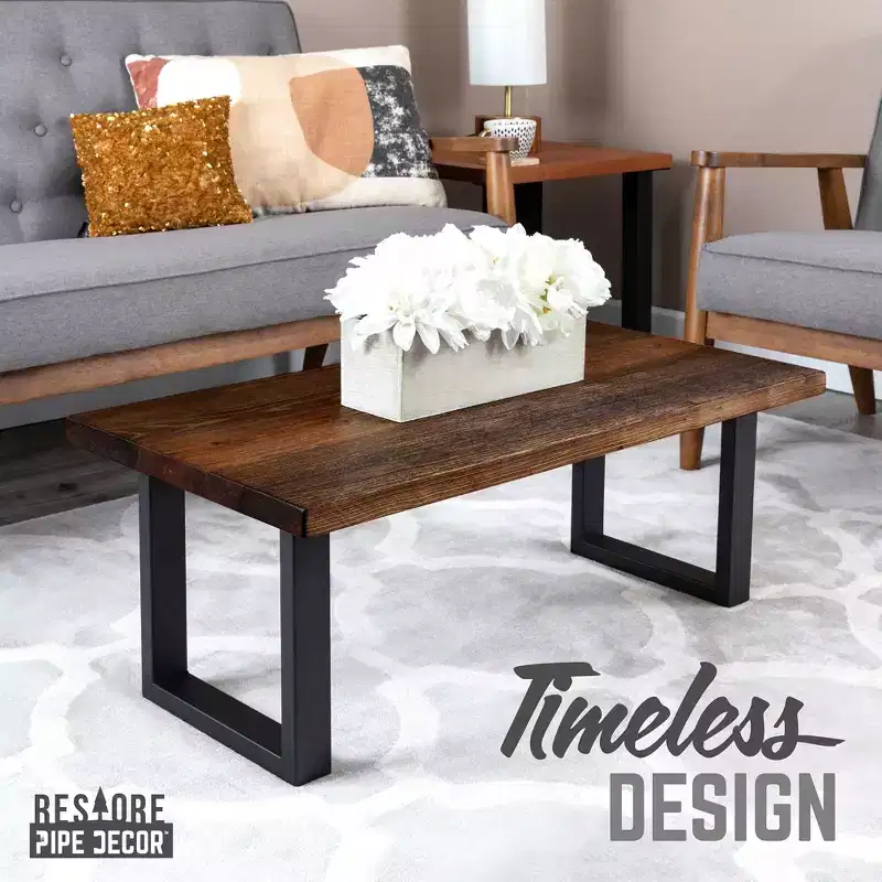 Boulder Black Solid Wood Coffee Table with 12 in. Landscape Legs