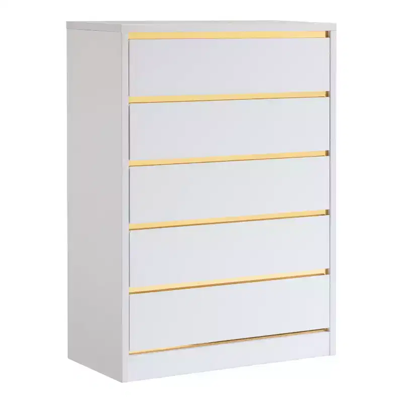 miBasics Gailyn Modern 5 Drawer Tall Chest White: Vertical Storage, Smooth Finish, Metal Hardware