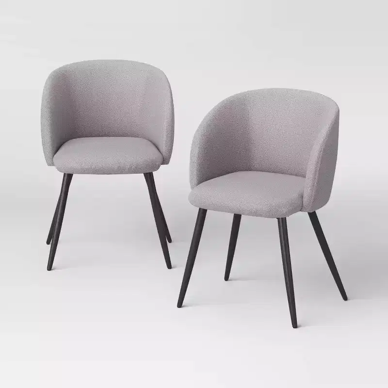 Upholstered bucket-back dining chair with metal base