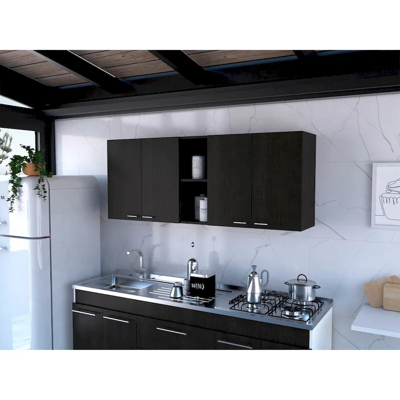 Portofino 150 Wall Cabinet, Double Door, Two External Shelves, Two Interior Shelves