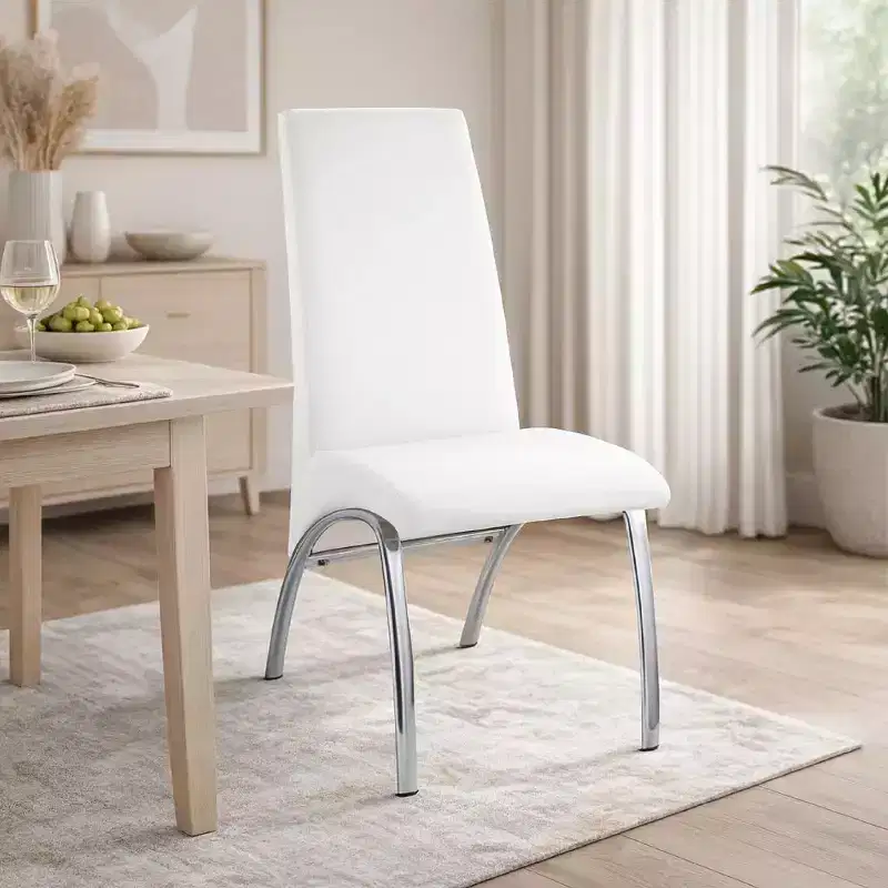 Royal Hampton Polyurethane Upholstered Metal Side Chair, Set of Two, White and Silver