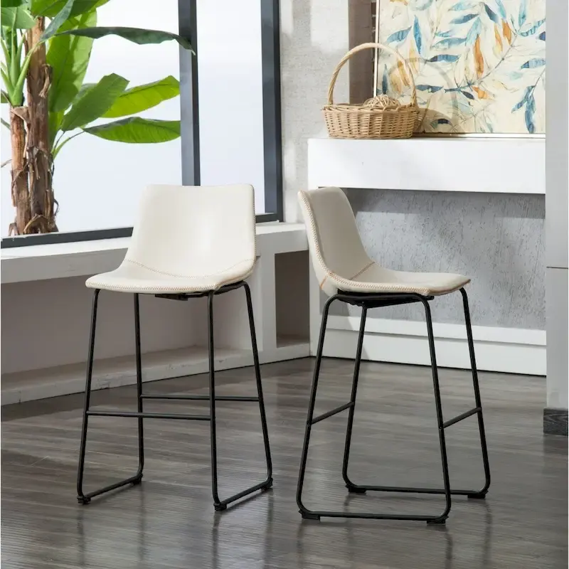 Roundhill Furniture Lotusville 7-PC Antique Black Wood Table with Faux Leather Barstools