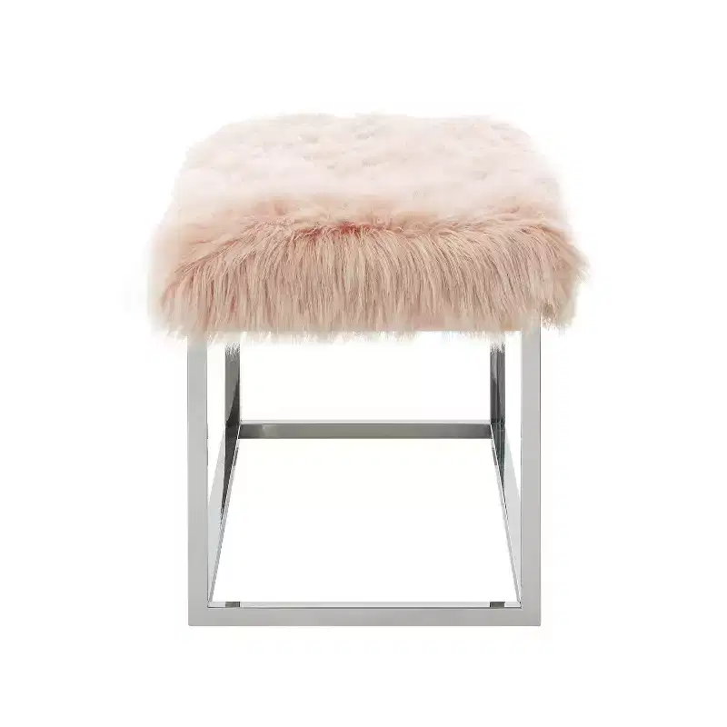 Inspired Home Monet Lux Fur Chrome Metal Frame Bench