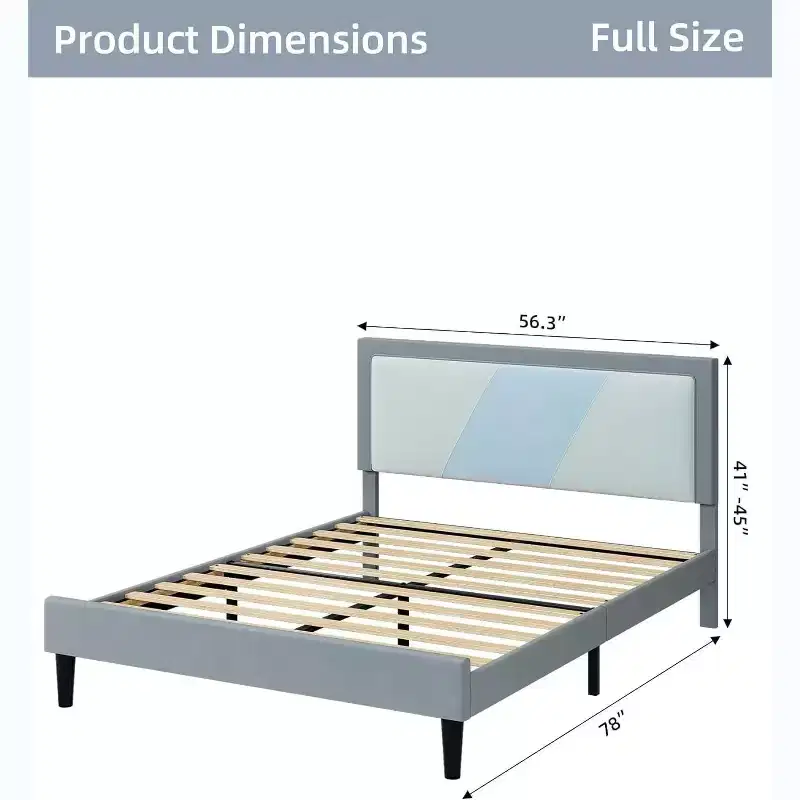 Full Size Bed Frame, Tufted Platform Bed Frame with Adjustable Height Headboard, Velvet Mix Color Upholstered Bed Frame