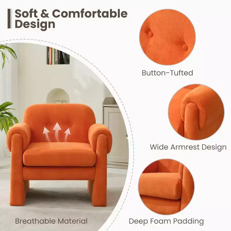 Fluffy Cloud Upholstered Accent Armchair Set of 2 Velvet Ergonomic Bedroom Reading Chair
