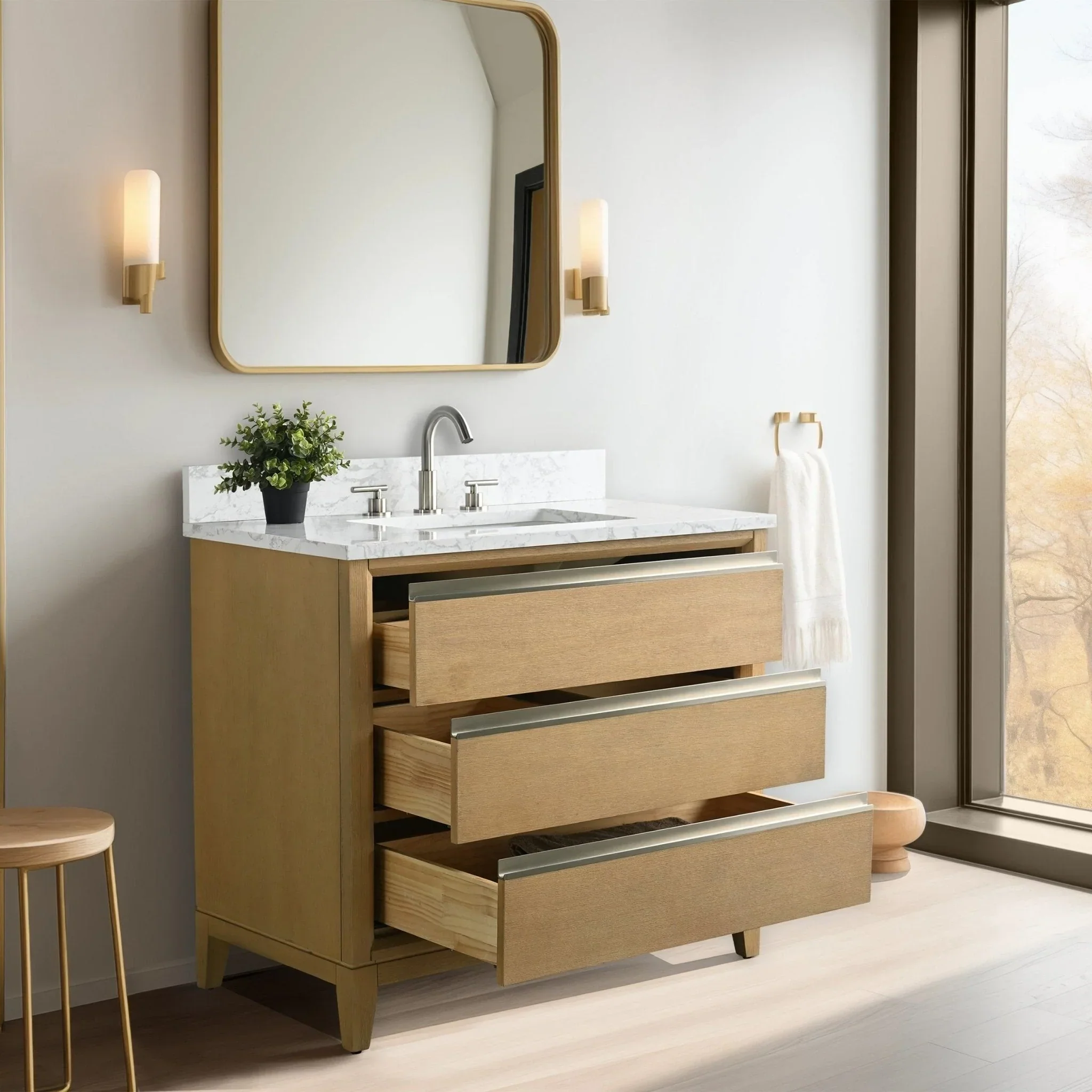 Vanity Art Bathroom Vanity with Ceramic Sink and Engineered Marble Top