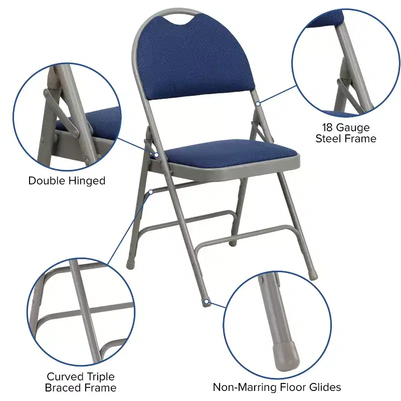 Extra Large Ultra-Premium Triple Braced Metal Folding Chair with Easy-Carry Handle