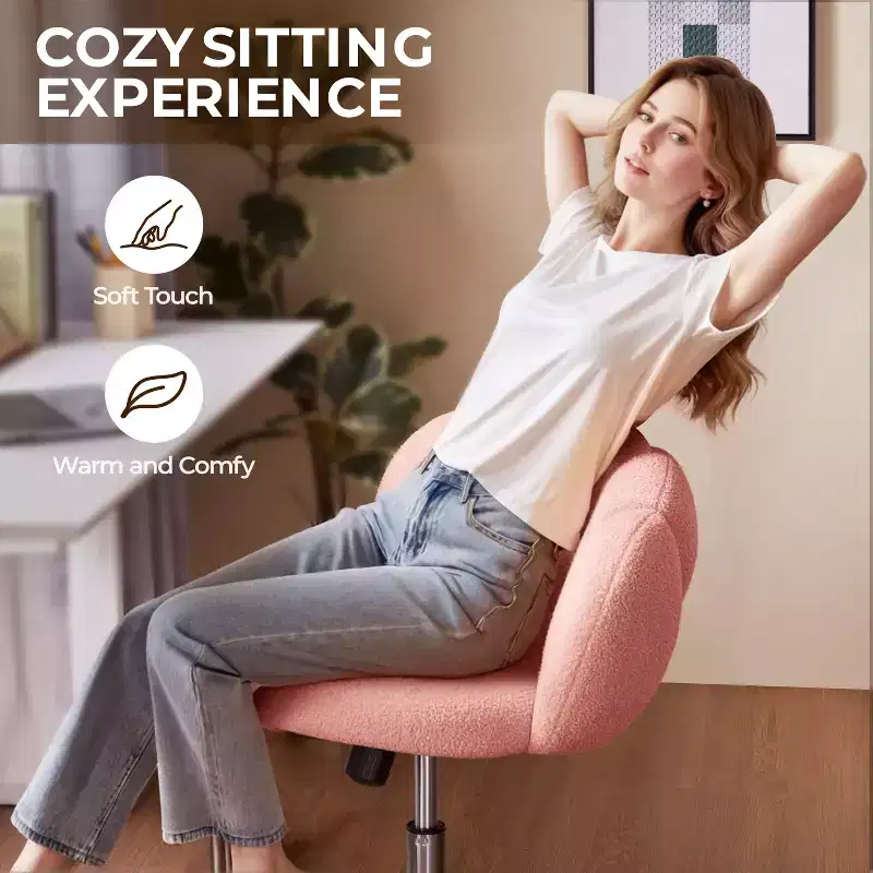 Yaheetech Boucle Upholstered Rolling Makeup Vanity Chair