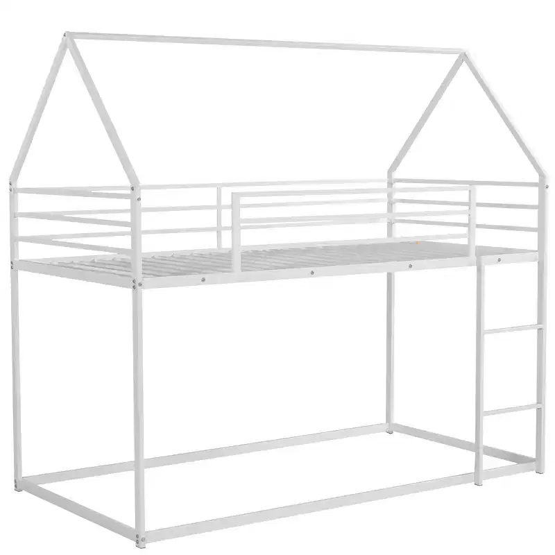 Metal Twin over Twin House-Shaped Bunk Bed with Built-in Ladder