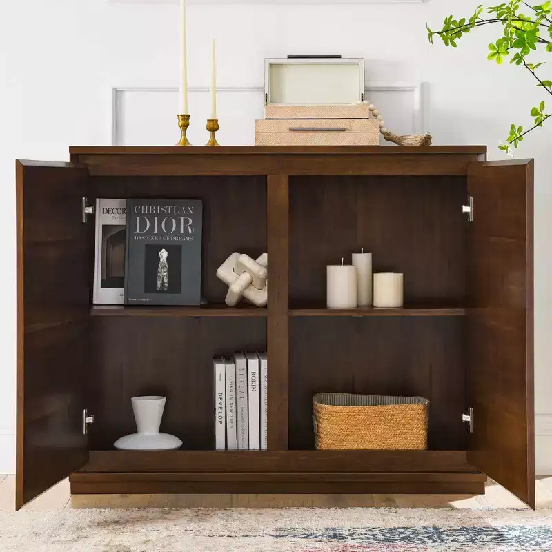 MAYEERTY Walmut Buffet Sideboard Cabinet with 2 Outlet Holes for Hallway Dining Room