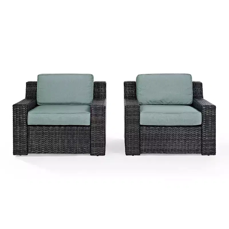 2pk Beaufort Outdoor Steel Arm Chairs Mist/Brown - Crosley: Patio Furniture with Removable Cushions