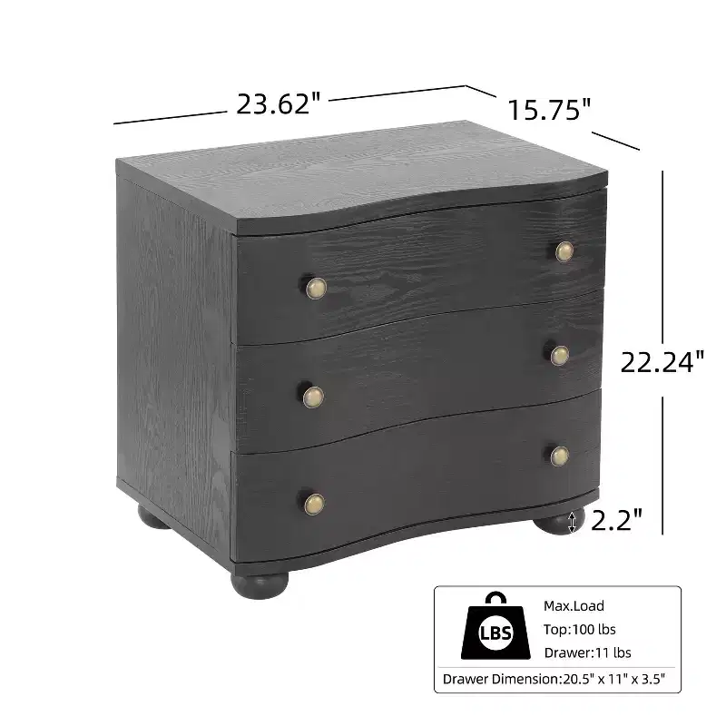 Christopher Knight Home Chaeryeong Modern Wooden 3-Drawer Nightstand with Curved Front Design
