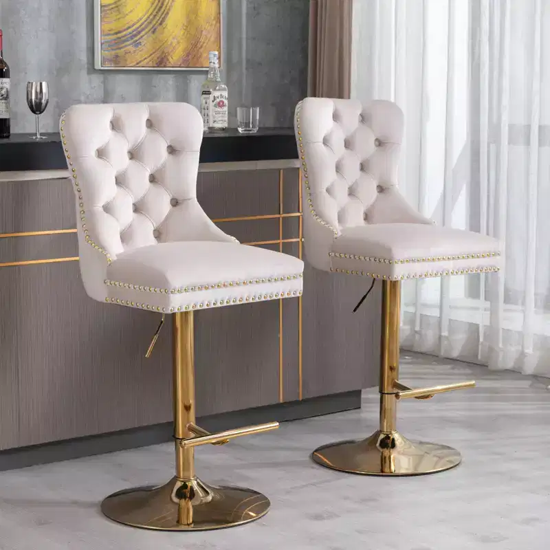 Adjustable Height Swivel Velvet Bar Stools Set of 2, Upholstered Counter Height Barstools for Home Pub and Kitchen Island