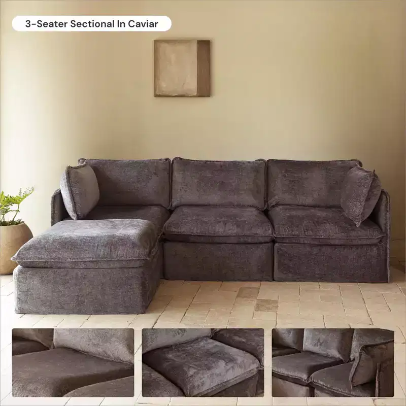 Anabei Modular Washable 3-Seater U-Sectional Sofa | Deluxe+ Seat & Cloud Pillow